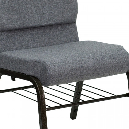 BLNK HERCULES Series Fabric Church Chair with Book Rack and Gold Vein Frame - Gray