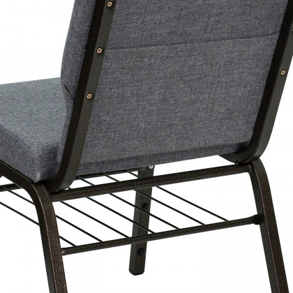 BLNK HERCULES Series Fabric Church Chair with Book Rack and Gold Vein Frame - Gray
