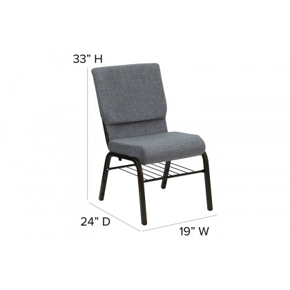BLNK HERCULES Series Fabric Church Chair with Book Rack and Gold Vein Frame - Gray