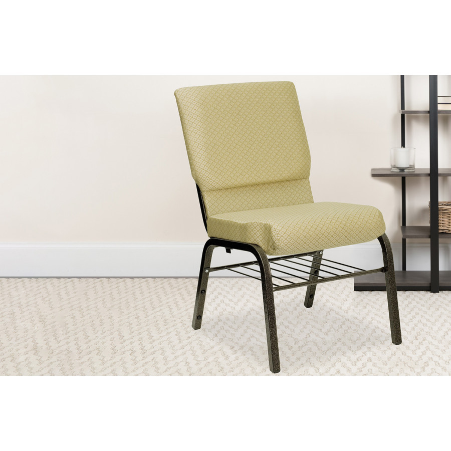 BLNK HERCULES Series Fabric Church Chair with Book Rack and Gold Vein Frame - Beige Patterned