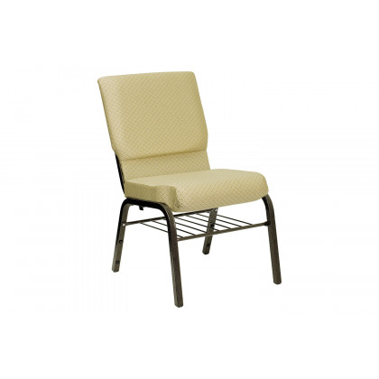 BLNK HERCULES Series Fabric Church Chair with Book Rack and Gold Vein Frame - Beige Patterned