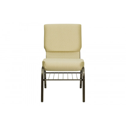 BLNK HERCULES Series Fabric Church Chair with Book Rack and Gold Vein Frame - Beige Patterned