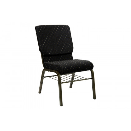 BLNK HERCULES Series Fabric Church Chair with Book Rack and Gold Vein Frame - Black Dot Patterned