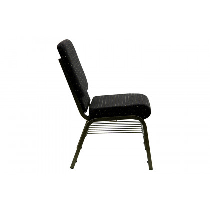 BLNK HERCULES Series Fabric Church Chair with Book Rack and Gold Vein Frame - Black Dot Patterned