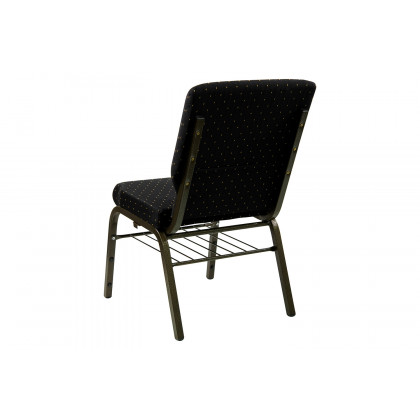 BLNK HERCULES Series Fabric Church Chair with Book Rack and Gold Vein Frame - Black Dot Patterned