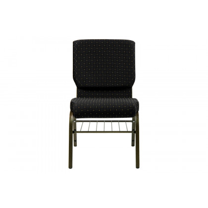 BLNK HERCULES Series Fabric Church Chair with Book Rack and Gold Vein Frame - Black Dot Patterned