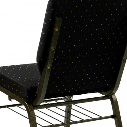 BLNK HERCULES Series Fabric Church Chair with Book Rack and Gold Vein Frame - Black Dot Patterned