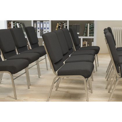 BLNK - HERCULES Series Fabric Church Chair with Book Rack and Silver Vein Frame