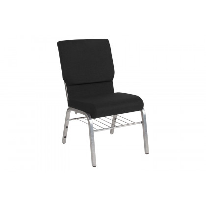 BLNK HERCULES Series Fabric Church Chair with Book Rack and Silver Vein Frame - Black