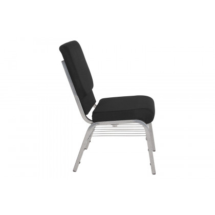 BLNK HERCULES Series Fabric Church Chair with Book Rack and Silver Vein Frame - Black