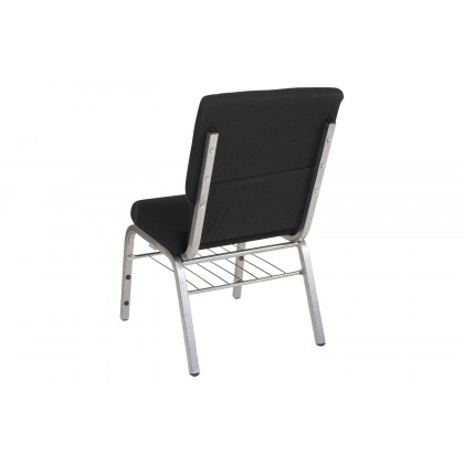 BLNK HERCULES Series Fabric Church Chair with Book Rack and Silver Vein Frame - Black