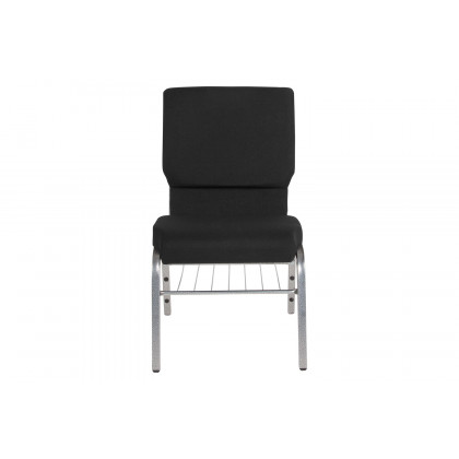 BLNK HERCULES Series Fabric Church Chair with Book Rack and Silver Vein Frame - Black