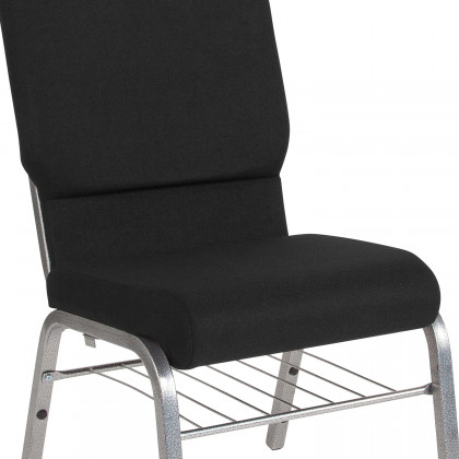 BLNK HERCULES Series Fabric Church Chair with Book Rack and Silver Vein Frame - Black