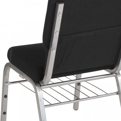 BLNK HERCULES Series Fabric Church Chair with Book Rack and Silver Vein Frame - Black