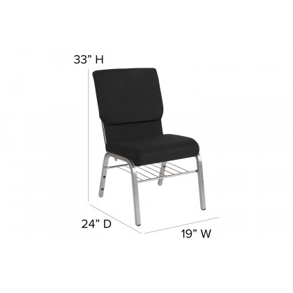 BLNK HERCULES Series Fabric Church Chair with Book Rack and Silver Vein Frame - Black