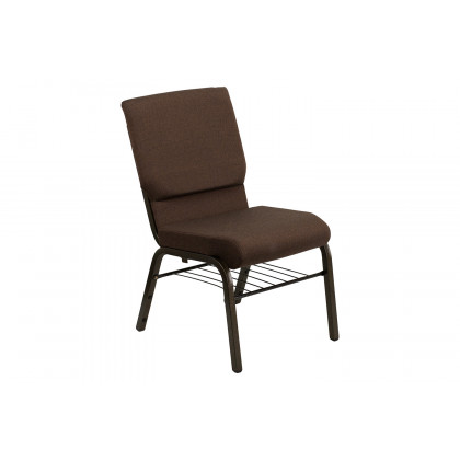 BLNK HERCULES Series Fabric Church Chair with Book Rack and Gold Vein Frame - Brown