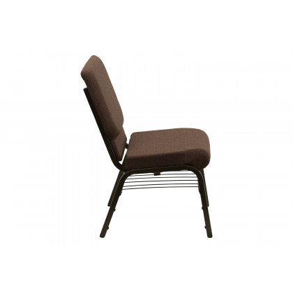 BLNK HERCULES Series Fabric Church Chair with Book Rack and Gold Vein Frame - Brown
