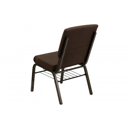 BLNK HERCULES Series Fabric Church Chair with Book Rack and Gold Vein Frame - Brown