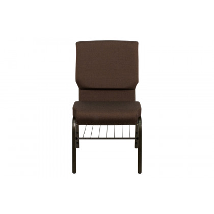 BLNK HERCULES Series Fabric Church Chair with Book Rack and Gold Vein Frame - Brown