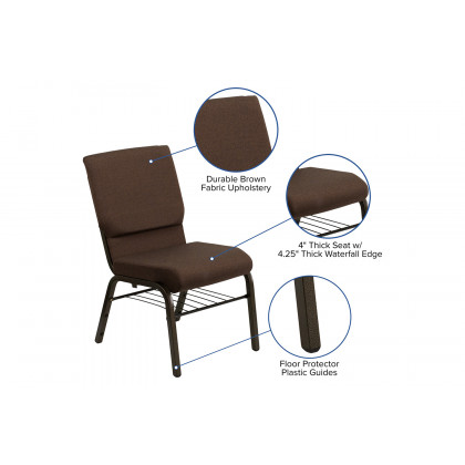 BLNK HERCULES Series Fabric Church Chair with Book Rack and Gold Vein Frame - Brown