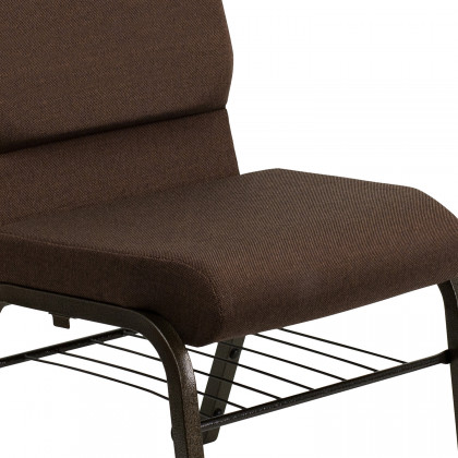 BLNK HERCULES Series Fabric Church Chair with Book Rack and Gold Vein Frame - Brown