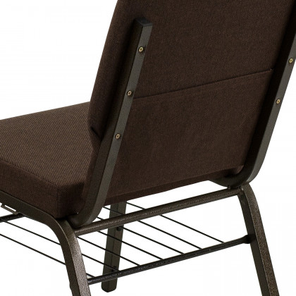 BLNK HERCULES Series Fabric Church Chair with Book Rack and Gold Vein Frame - Brown