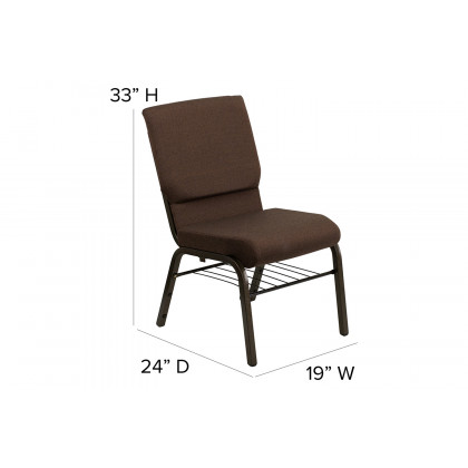 BLNK HERCULES Series Fabric Church Chair with Book Rack and Gold Vein Frame - Brown