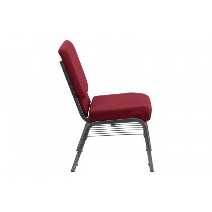 BLNK HERCULES Series Fabric Church Chair with Book Rack and Silver Vein Frame - Burgundy