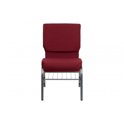 BLNK HERCULES Series Fabric Church Chair with Book Rack and Silver Vein Frame - Burgundy