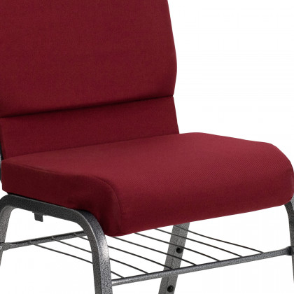 BLNK HERCULES Series Fabric Church Chair with Book Rack and Silver Vein Frame - Burgundy