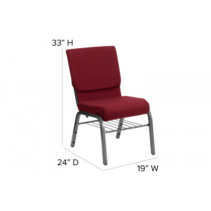 BLNK HERCULES Series Fabric Church Chair with Book Rack and Silver Vein Frame - Burgundy