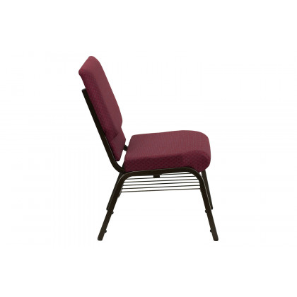 BLNK HERCULES Series Fabric Church Chair with Book Rack and Gold Vein Frame - Burgundy Patterned