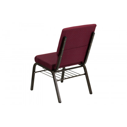 BLNK HERCULES Series Fabric Church Chair with Book Rack and Gold Vein Frame - Burgundy Patterned