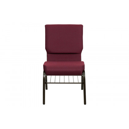 BLNK HERCULES Series Fabric Church Chair with Book Rack and Gold Vein Frame - Burgundy Patterned