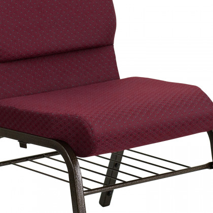BLNK HERCULES Series Fabric Church Chair with Book Rack and Gold Vein Frame - Burgundy Patterned