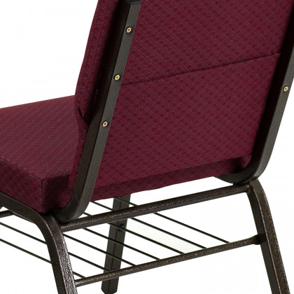 BLNK HERCULES Series Fabric Church Chair with Book Rack and Gold Vein Frame - Burgundy Patterned