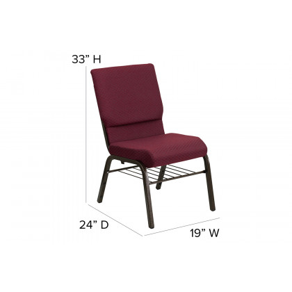BLNK HERCULES Series Fabric Church Chair with Book Rack and Gold Vein Frame - Burgundy Patterned