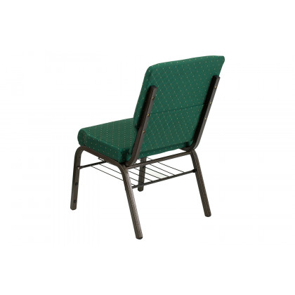BLNK HERCULES Series Fabric Church Chair with Book Rack and Gold Vein Frame - Green Patterned