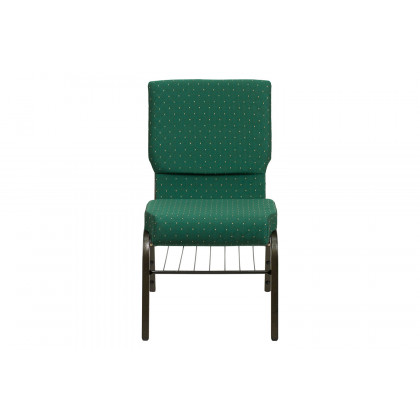 BLNK HERCULES Series Fabric Church Chair with Book Rack and Gold Vein Frame - Green Patterned
