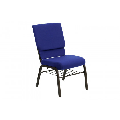 BLNK HERCULES Series Fabric Church Chair with Book Rack and Gold Vein Frame - Navy Blue