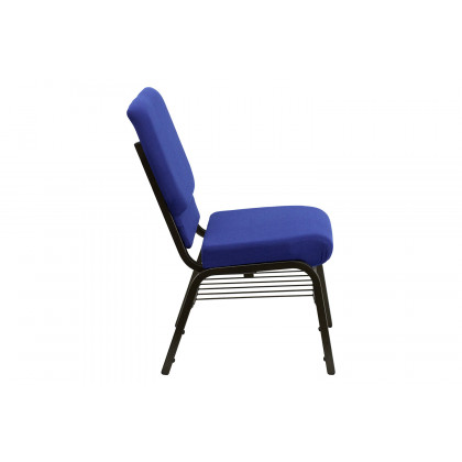 BLNK HERCULES Series Fabric Church Chair with Book Rack and Gold Vein Frame - Navy Blue