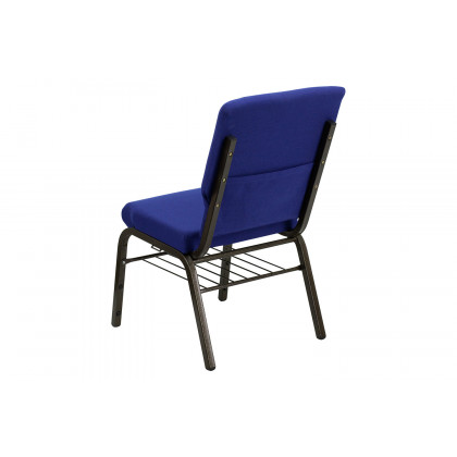 BLNK HERCULES Series Fabric Church Chair with Book Rack and Gold Vein Frame - Navy Blue