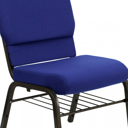 BLNK HERCULES Series Fabric Church Chair with Book Rack and Gold Vein Frame - Navy Blue