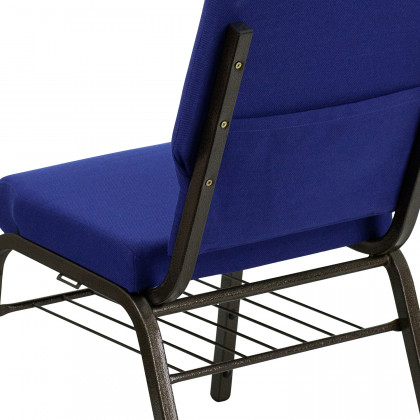 BLNK HERCULES Series Fabric Church Chair with Book Rack and Gold Vein Frame - Navy Blue
