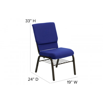 BLNK HERCULES Series Fabric Church Chair with Book Rack and Gold Vein Frame - Navy Blue