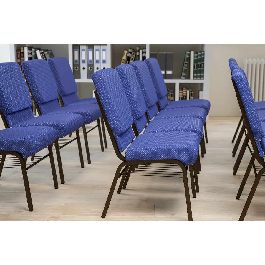 BLNK HERCULES Series Fabric Church Chair with Book Rack and Gold Vein Frame - Navy Blue Patterned