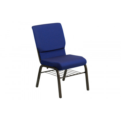 BLNK HERCULES Series Fabric Church Chair with Book Rack and Gold Vein Frame - Navy Blue Patterned