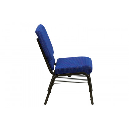 BLNK HERCULES Series Fabric Church Chair with Book Rack and Gold Vein Frame - Navy Blue Patterned