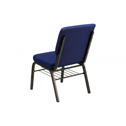 BLNK HERCULES Series Fabric Church Chair with Book Rack and Gold Vein Frame - Navy Blue Patterned