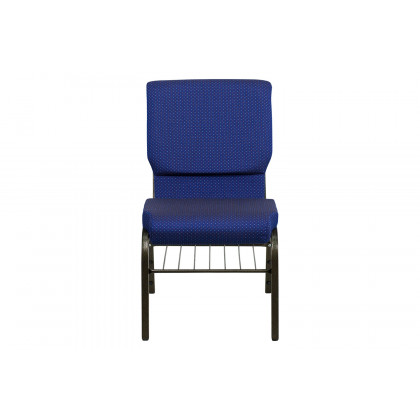 BLNK HERCULES Series Fabric Church Chair with Book Rack and Gold Vein Frame - Navy Blue Patterned
